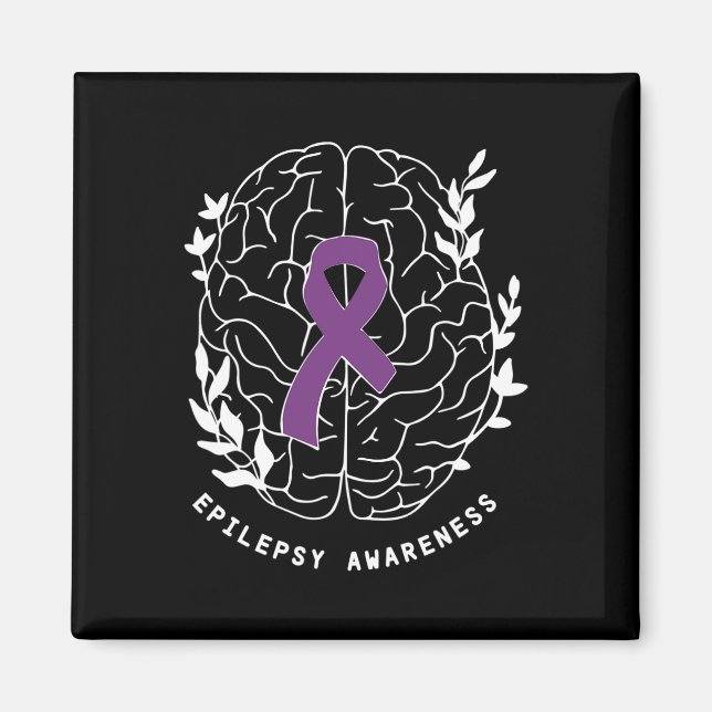 Íman Laço de Conscientização da Epilepsia Roxo Cérebro  (Frente)