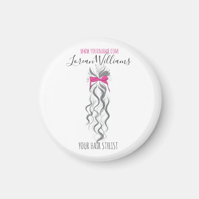 Íman Laço Rosa Fofo Cabelo Grey e Branco Estilo Trança (Frente)