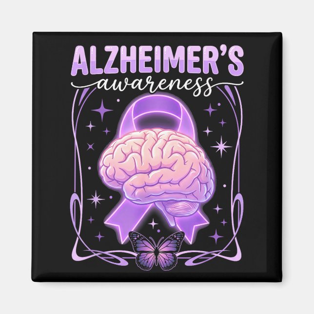 Íman Laço roxo cérebro borboleta alzheimer (Frente)