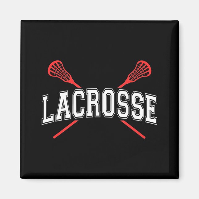 Íman Lacrosse Red Crossed Sticks para jovens ou adultos (Frente)