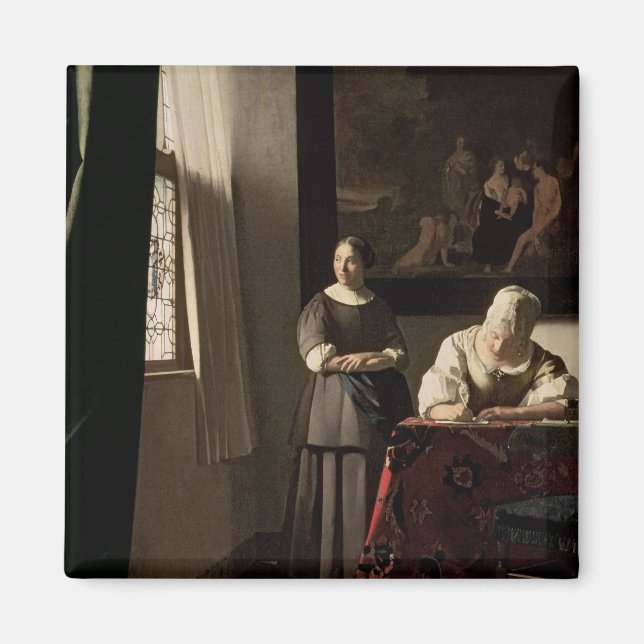 Íman Lady escrevendo uma carta com sua Maid, c.1670 (Frente)