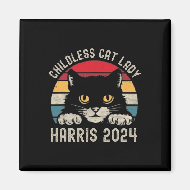 Íman Lady Gato Sem Fios Para Kamala Harris 2024 Retro B (Frente)