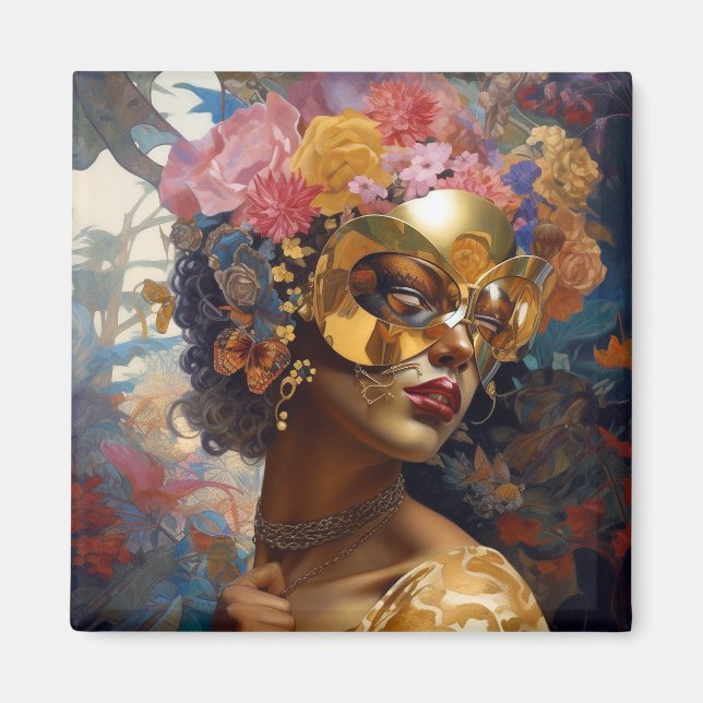 Íman Lady Vestindo Mask Black Fantasy Art (Frente)