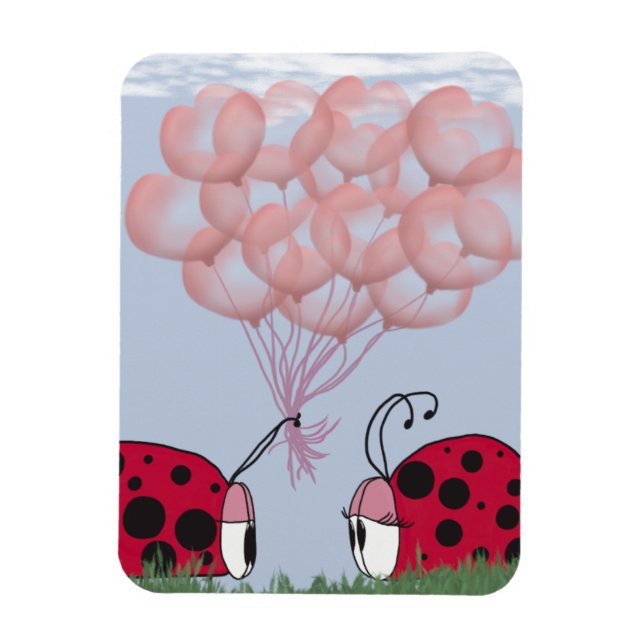 Íman Ladybug Adorável Com Buquê De Balão Rosa Bonito (Vertical)