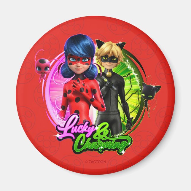 Íman Ladybug e Cat Noir | Sortudo e encantador (Frente)