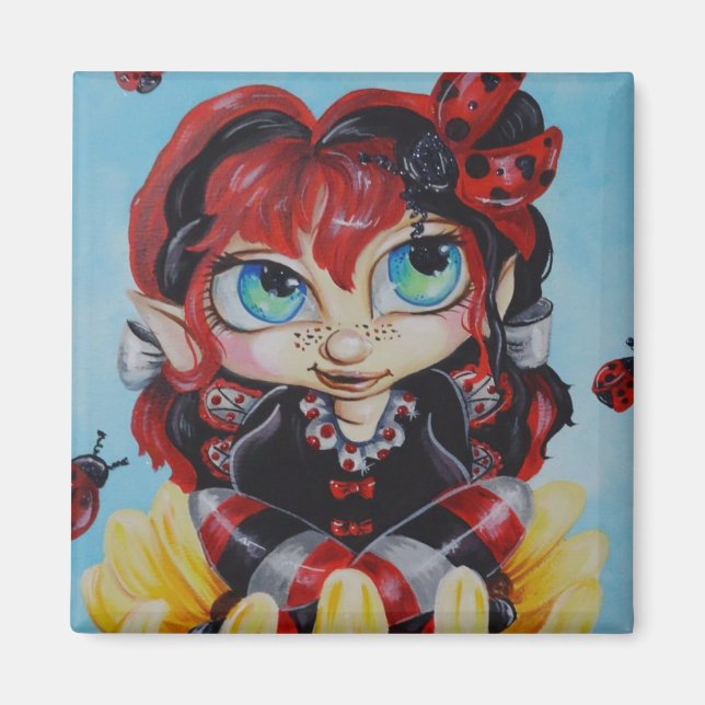 Íman Ladybug Fairy Fantasy Art Magnet (Frente)