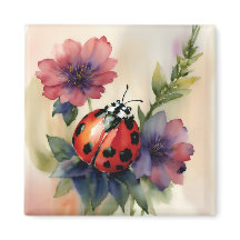 Ladybug Watercolor Arte Foral Botânica