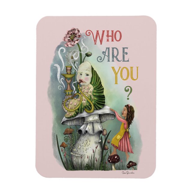 Íman Lagarta rosa-branca em Alice na Arte Maravilha (Vertical)