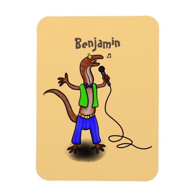 Íman Lagarto engraçado cantando com desenho de microfon (Vertical)