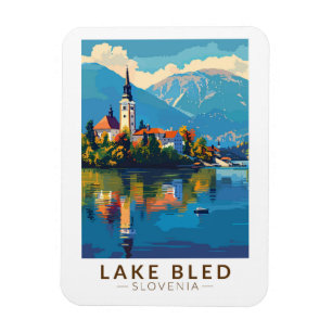 Íman Lago Bled Eslovênia Viagem Art Vintage