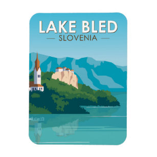 Íman Lago Bled Eslovênia Viagem Retro Viagem Art Vintag