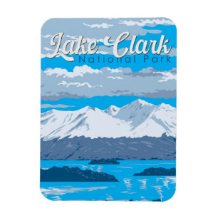 Íman Lago Clark National Park Ilustração Viagem Art