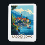 Íman Lago de Como Italia Lombardia Viagem Art Vintage<br><div class="desc">Design de arte vetorial do Lago Como. O lago Como,  no Norte da Lombardia,  na Itália,  é uma zona de alto escalão conhecida pela sua paisagem dramática,  colocada contra os pés dos Alpes.</div>