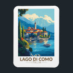 Íman Lago de Como Italia Lombardia Viagem Art Vintage<br><div class="desc">Design de arte vetorial do Lago Como. O lago Como,  no Norte da Lombardia,  na Itália,  é uma zona de alto escalão conhecida pela sua paisagem dramática,  colocada contra os pés dos Alpes.</div>