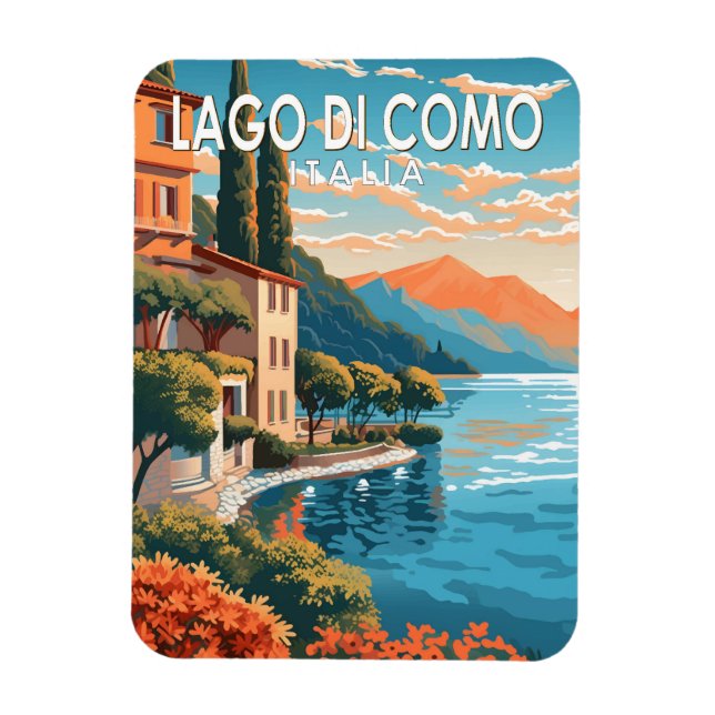 Íman Lago de Como Italia Viagem Art Vintage (Vertical)