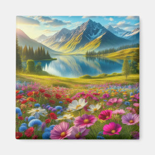 Íman Lago de montanha primavera/floral colorida