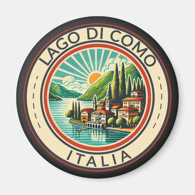 Íman Lago di Como Italia Illustração Viagem Crachá Art (Frente)