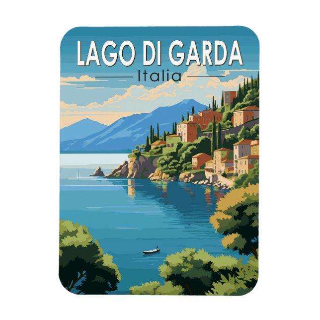 Íman Lago di Garda Italia Viagem Art Vintage (Vertical)