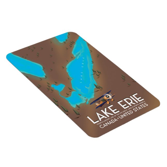 Íman Lago Erie, mapa de viagem de lago dos EUA pôster (Lado Direito)