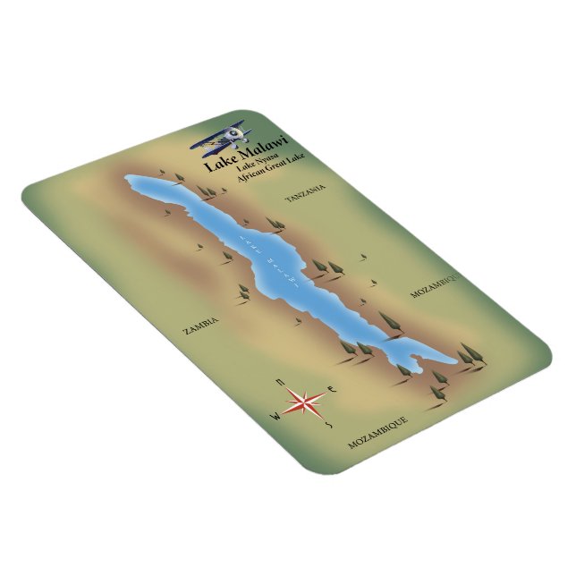 Íman Lago Malawi, impressão de mapa de poster de viagen (Lado Direito)
