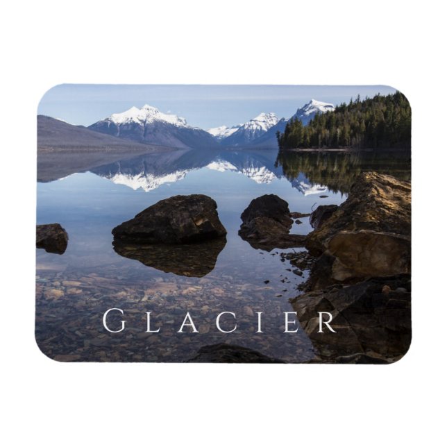 Íman Lago McDonald, Rocky Shore, Montanhas, Glacier NP (Horizontal)