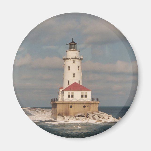 Íman Lago Michigan Lighthouse Round Magnet (Frente)