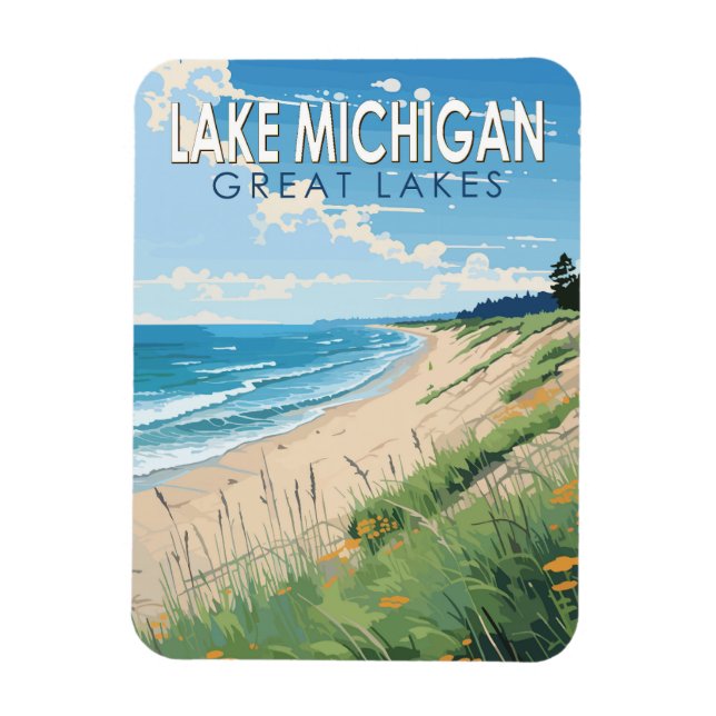 Íman Lago Michigan Viagem Art Vintage (Vertical)