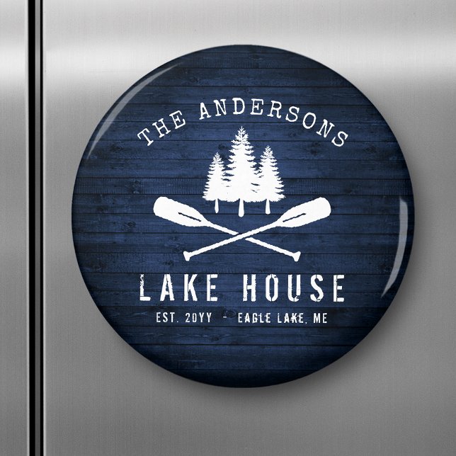 Íman Lago Rustic House Barat Oars Trees Blue Wood Impre (Criador carregado)