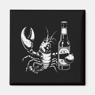 Íman Lagosta Lagostim Segurando Garrafa de Cerveja Funn