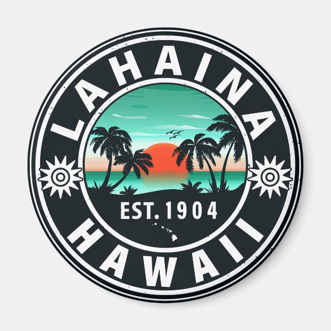 Íman Lahaina Hawaii Beach Retro Sunset Souvenir 60 anos (Frente)