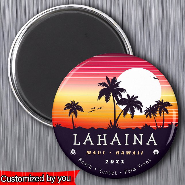 Íman Lahaina Maui Hawaii Retro Sunset Palm Trees 60s (Criador carregado)