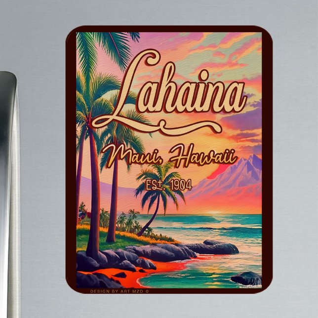 Íman Lahaina Maui Hawaii Retro Sunset Souvenir 1950 (Criador carregado)