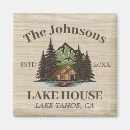 Íman Lake House Wood Themed Family Name Personalizado