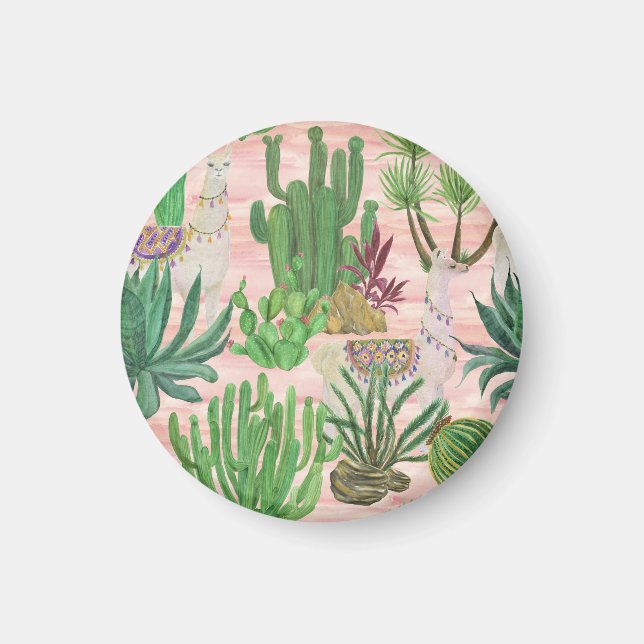 Íman Lamas de aquarelas e cactos. (Frente)