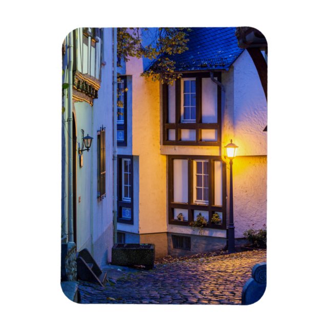 Íman Lâmpada de rua acesa na rua de paralelepípedos (Vertical)
