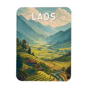 Íman Laos Ilustração Viagem Arte Vintage