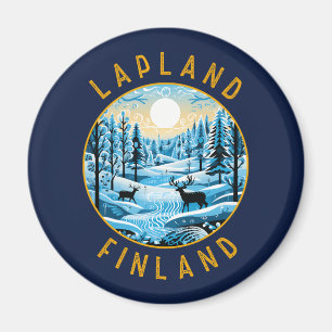 Íman Lapland Finlândia Deer Retro Distress Circular