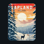 Íman Lapland Finlândia Viagem Art Vintage<br><div class="desc">Lapland retro vetor viagem design. A Lapónia é a região mais setentrional da Finlândia conhecida pela sua vasta natureza selvagem subártica,  pelas suas zonas de esqui e pelos seus fenômenos naturais.</div>