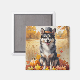 Íman Lapphund Finlandês No Outono Deixa A Arte De Ação