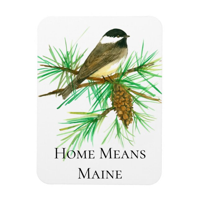 Íman Lar significa Maine Chickadee Bird Tassel Pinecone (Vertical)