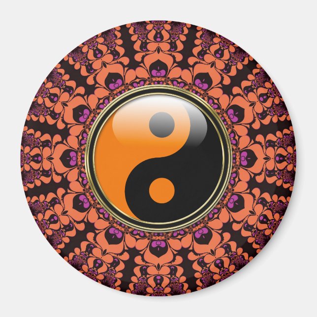 Íman Laranja+Batik preto Yin Yang Magnet (Frente)
