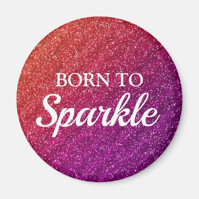 Íman Laranja Brilhante e Glitter Roxo Nascida para Bril (Frente)