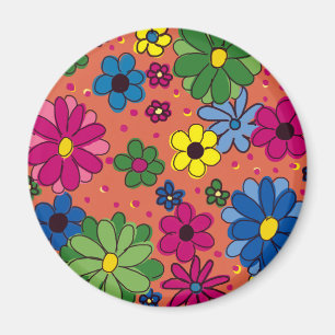 Íman Laranja com Flores de Cores Vibrantes