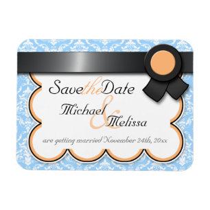 Íman Laranja e Azul Damask Save the Date flat Magnet