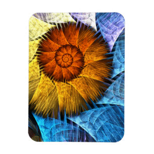 Íman Laranja Floral Amarelo Azul Abstrato Art