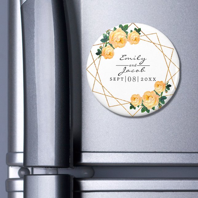 Íman Laranja Floral Wed Elegante Glitter Dourado Geomét (Criador carregado)