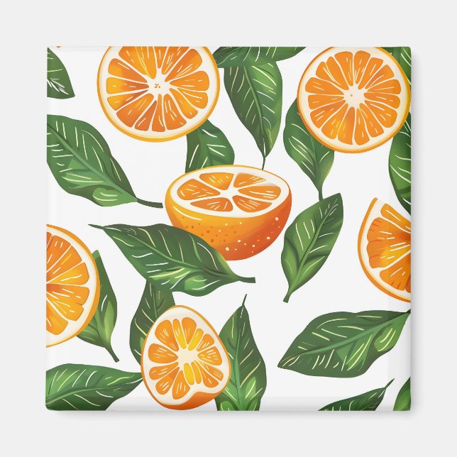Íman Laranja Fruta Botânica Citrus Sem Costura (Frente)