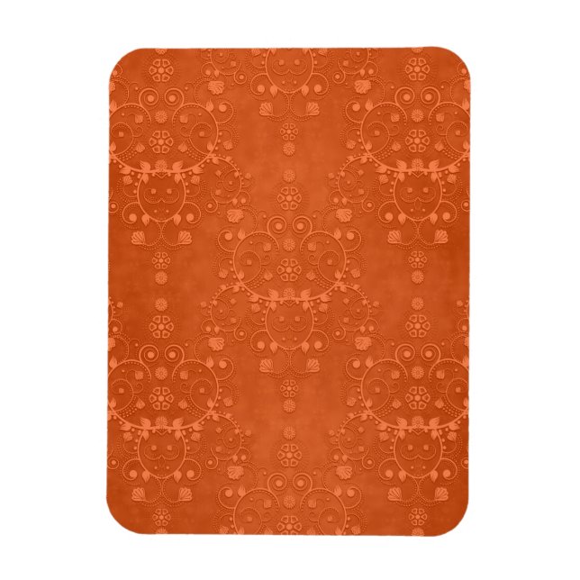 Íman Laranja Queimada Profunda Padrão Damask Fancy (Vertical)