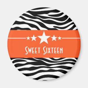 Íman Laranja Stars Zebra Impressão Sweet 16 Magnet