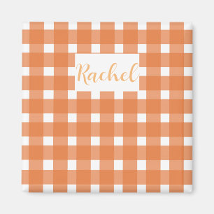 Íman Laranja White Gingham Personalizado